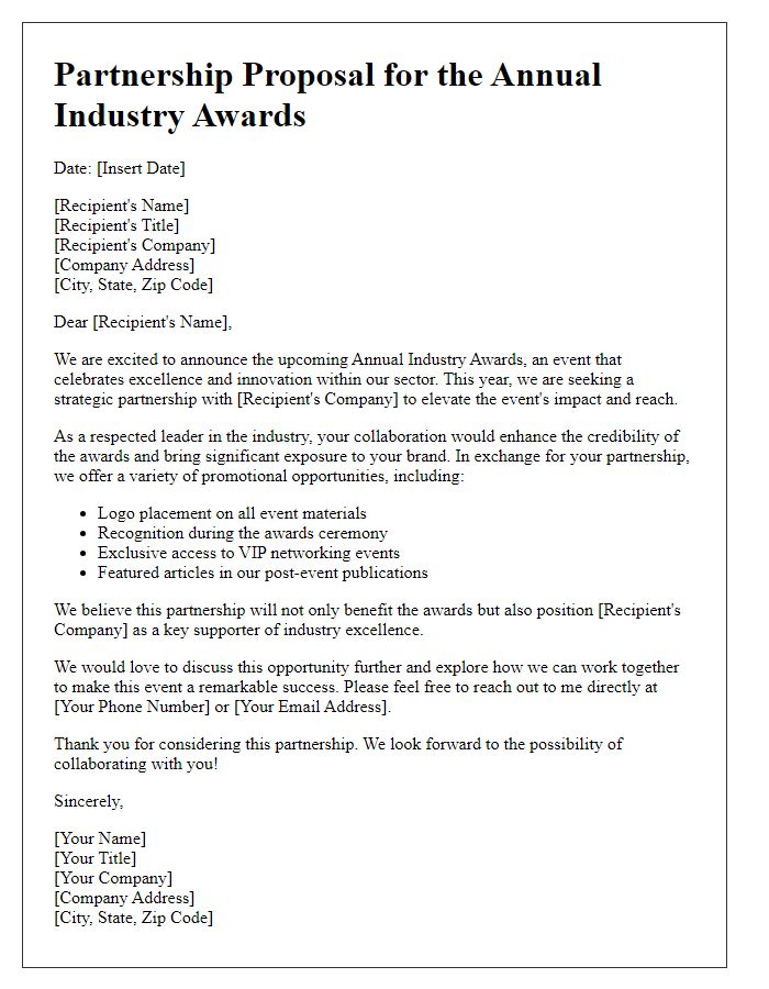 Letter template of industry award partnership proposal