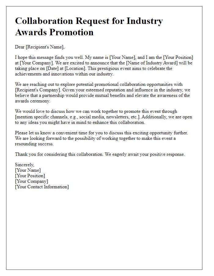 Letter template of industry award promotional collaboration request