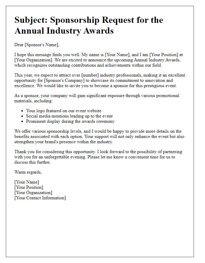 Letter template of industry award sponsorship request