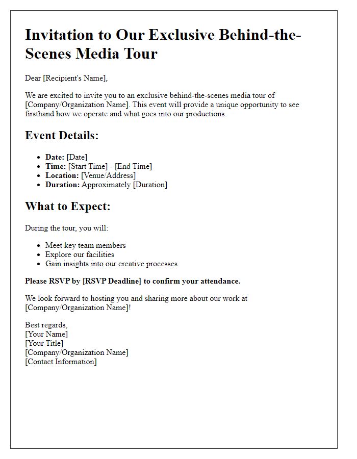 Letter template of details for upcoming behind-the-scenes media tour.