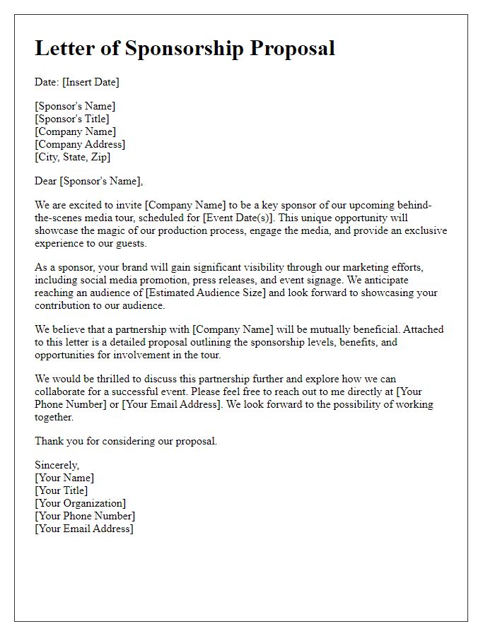 Letter template of sponsorship proposal for behind-the-scenes media tour.