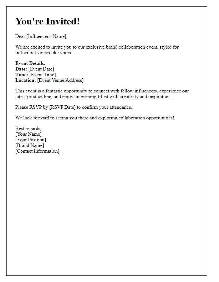 Letter template of influencer event invitation for brand collaboration.