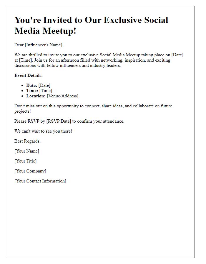 Letter template of influencer event invitation for social media meetup.