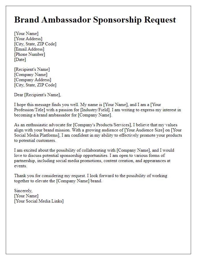 Letter template of brand ambassador sponsorship request