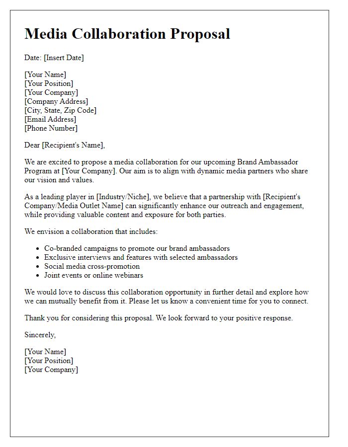 Letter template of media collaboration for brand ambassador program