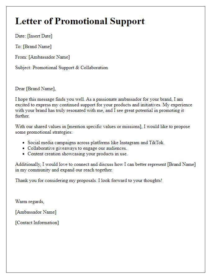 Letter template of promotional support from brand ambassadors