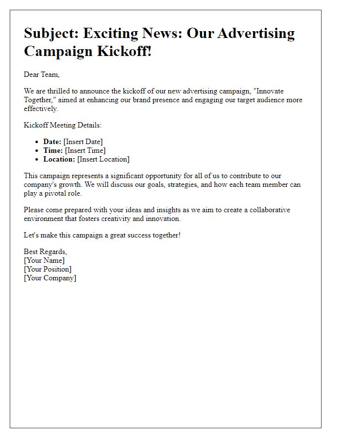 Letter template of advertising campaign kickoff