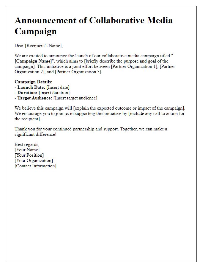 Letter template of collaborative media campaign announcement