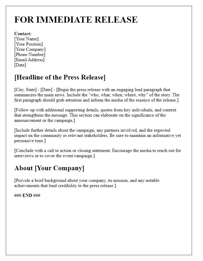 Letter template of press release for media campaign