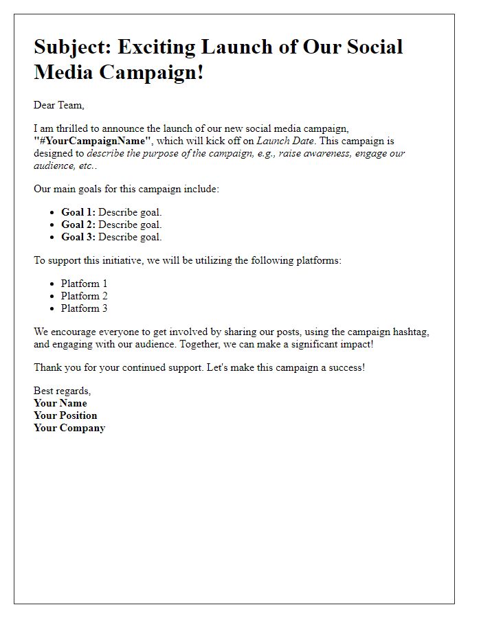 Letter template of social media campaign launch