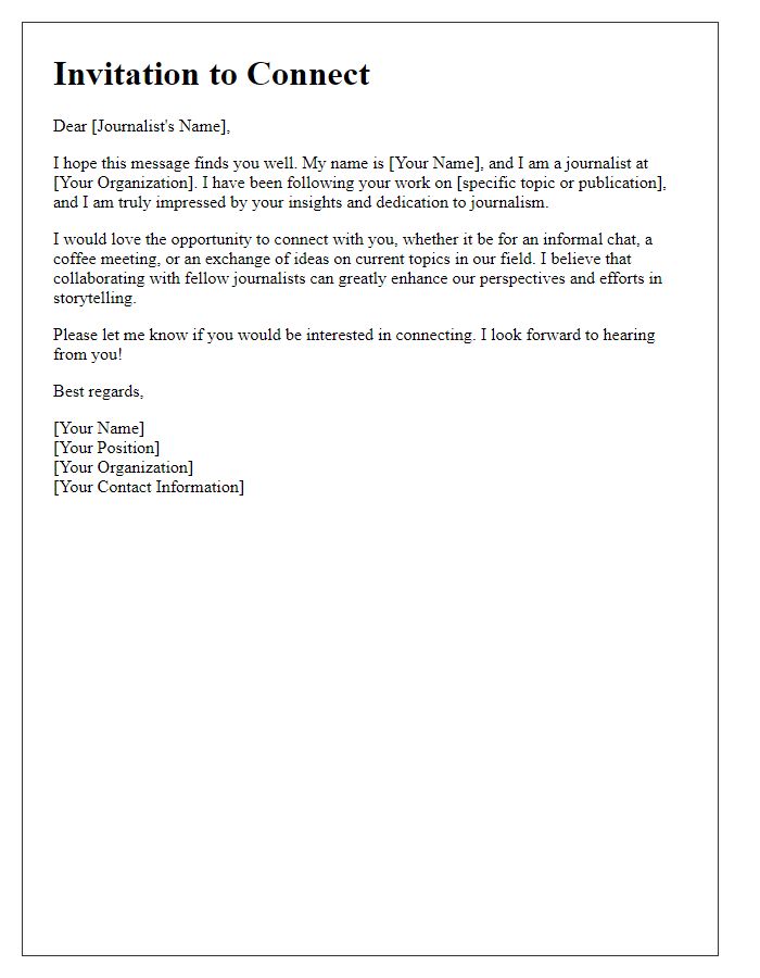 Letter template of invitation to connect with fellow journalists