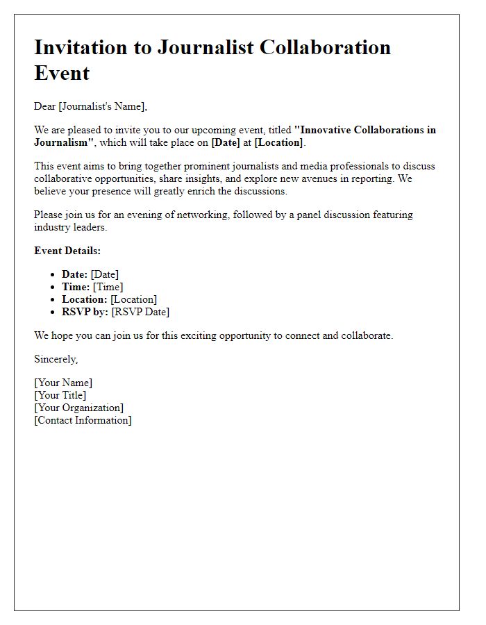 Letter template of invitation for journalist collaboration event