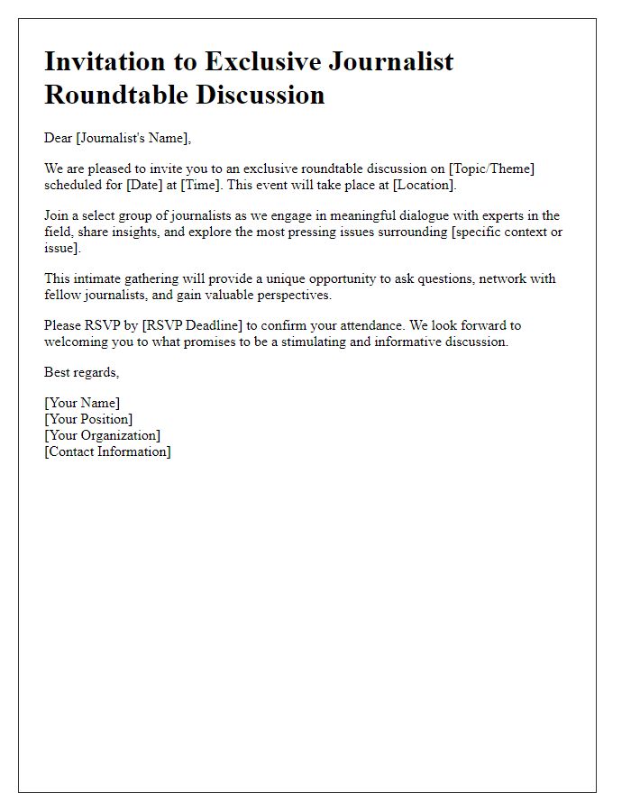 Letter template of invitation to journalist roundtable discussion