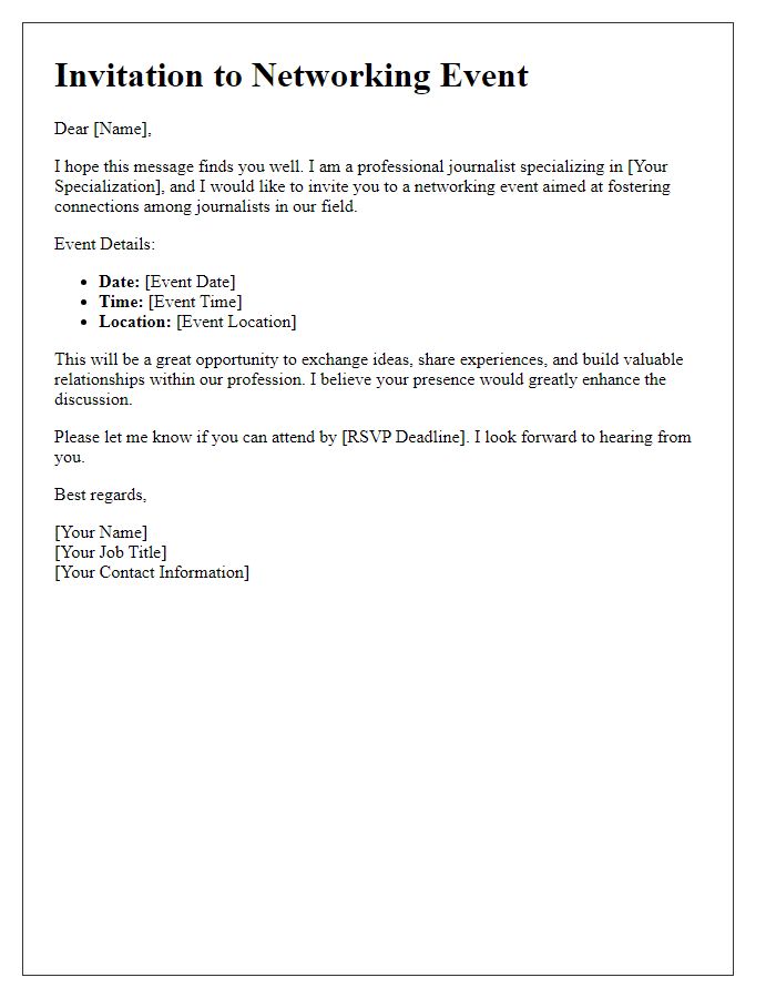 Letter template of professional journalist networking invitation