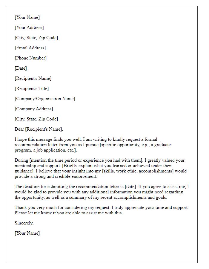 Letter template of formal recommendation request