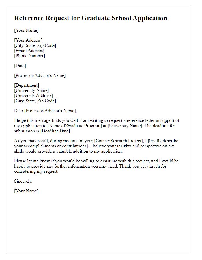 Letter template of graduate school reference request