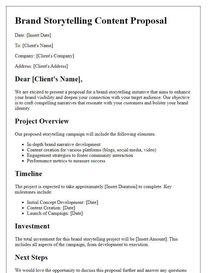 Letter template of brand storytelling content proposal