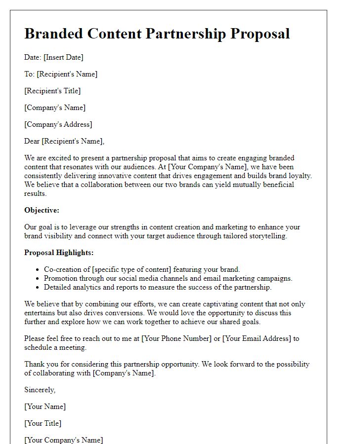 Letter template of branded content partnership proposal