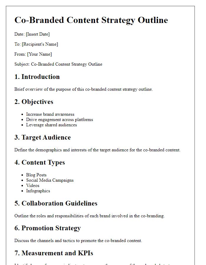 Letter template of co-branded content strategy outline