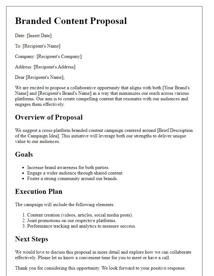 Letter template of cross-platform branded content proposal