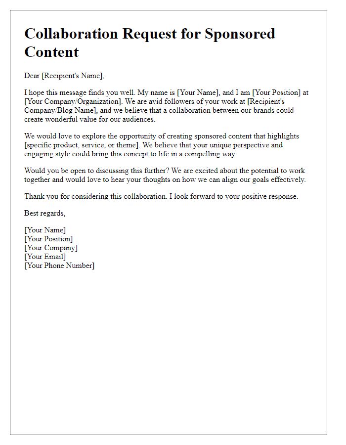 Letter template of sponsored content collaboration request