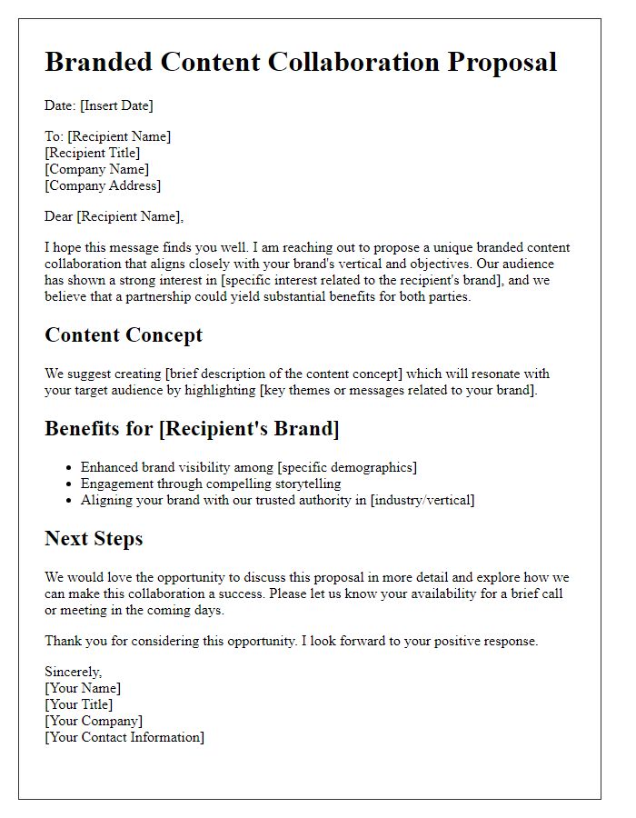 Letter template of vertical-specific branded content suggestion