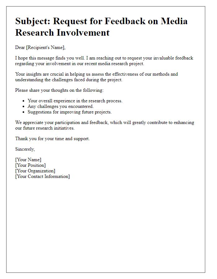 Letter template of feedback request for media research involvement