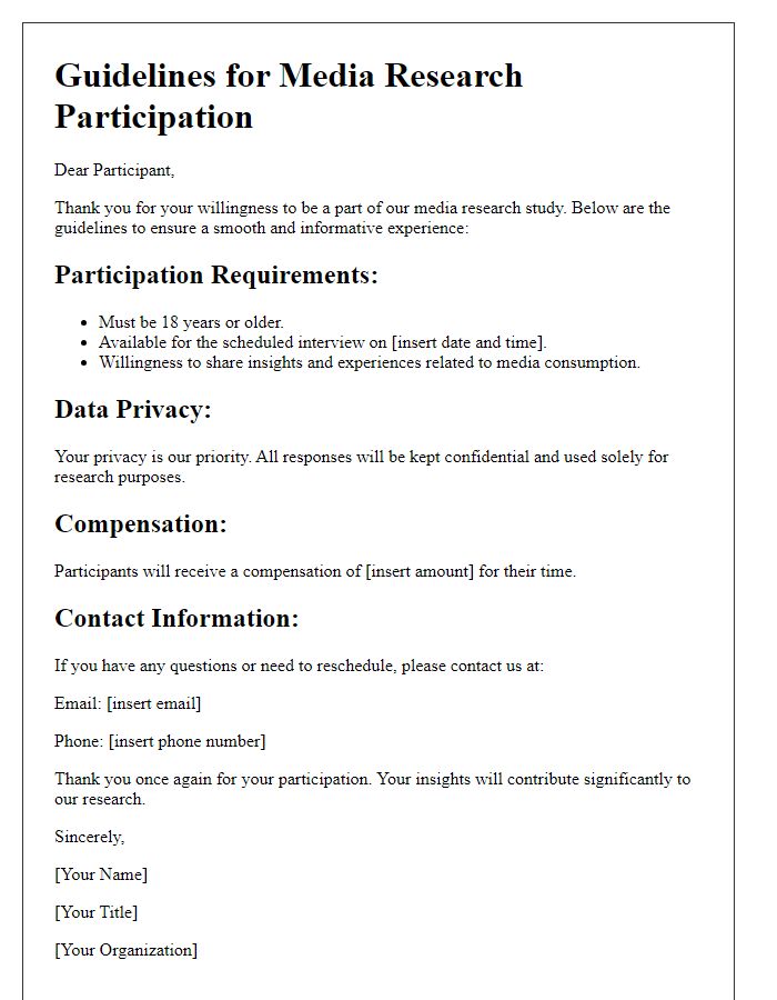 Letter template of guidelines for media research participation