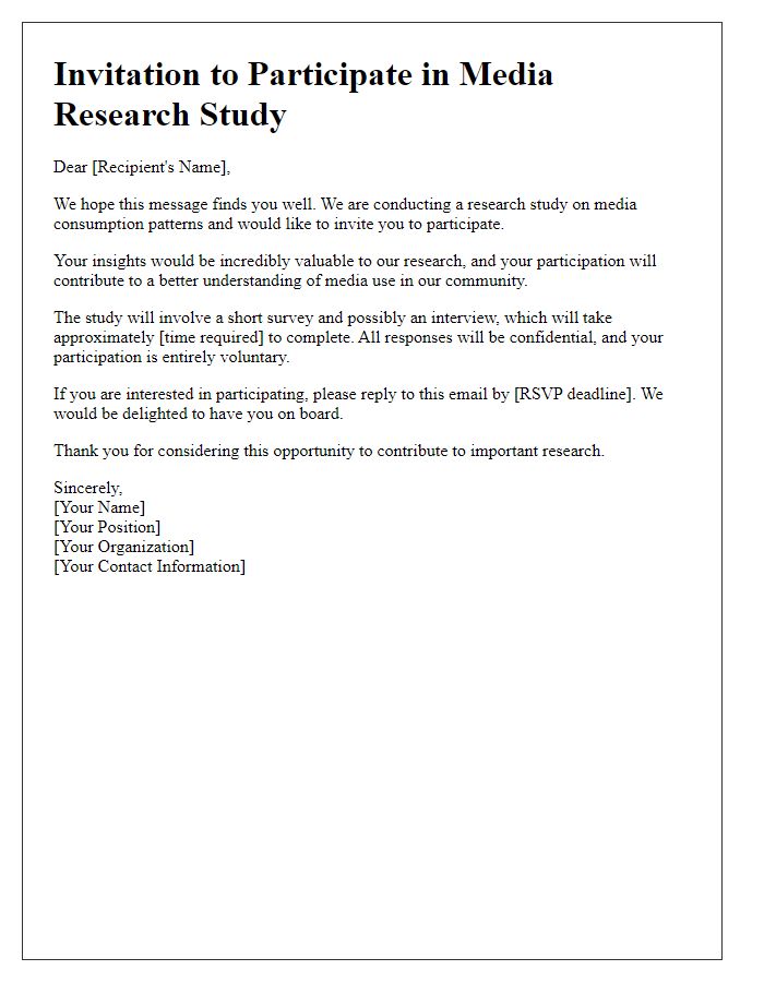 Letter template of invitation to participate in media research study