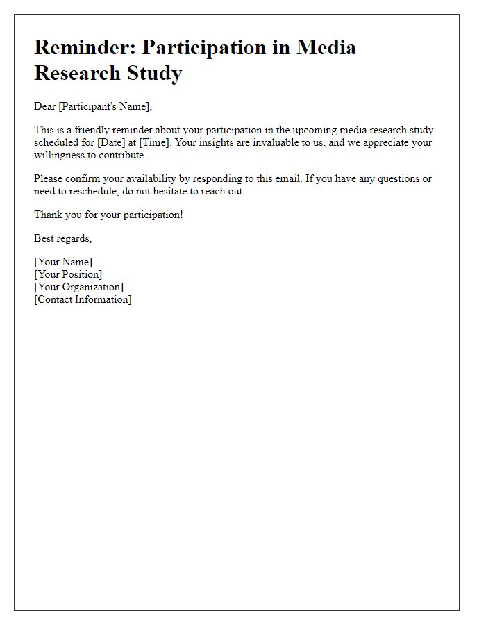 Letter template of reminder for media research participation