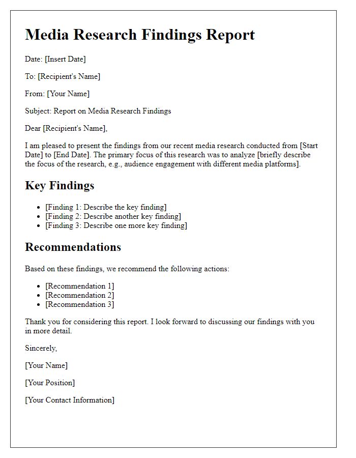 Letter template of report on media research findings