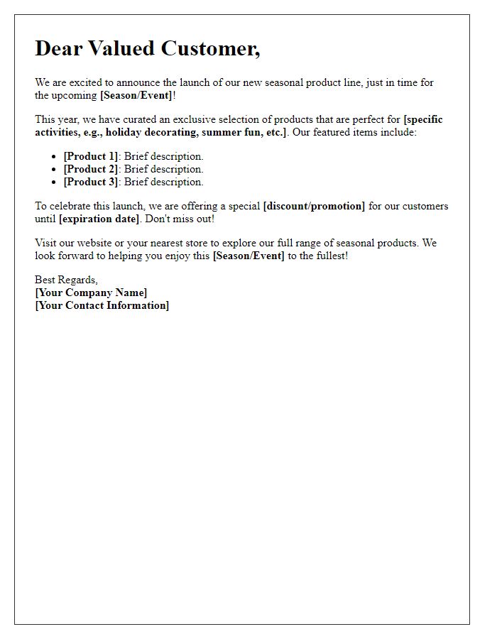 Letter template of seasonal product showcase.