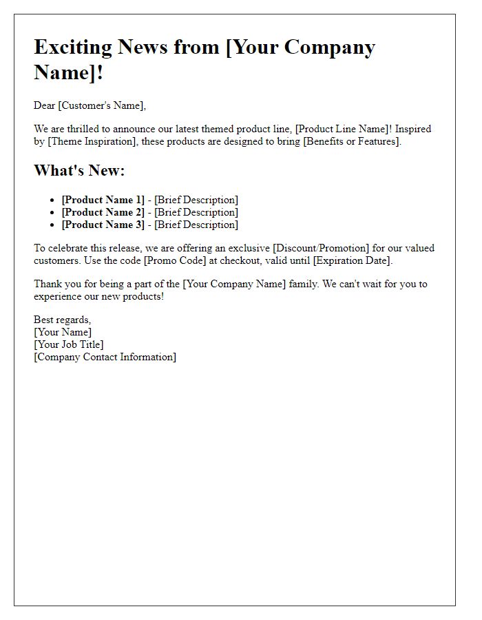 Letter template of themed product announcements.