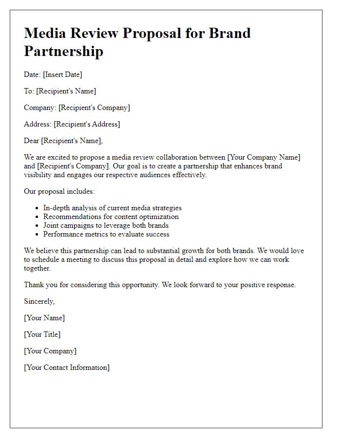 Letter template of media review proposal for brand partnership.