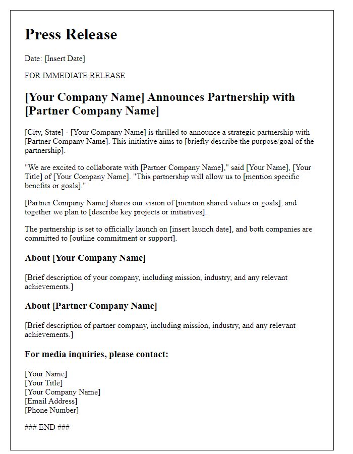 Letter template of corporate partnership initiative for partnership press release