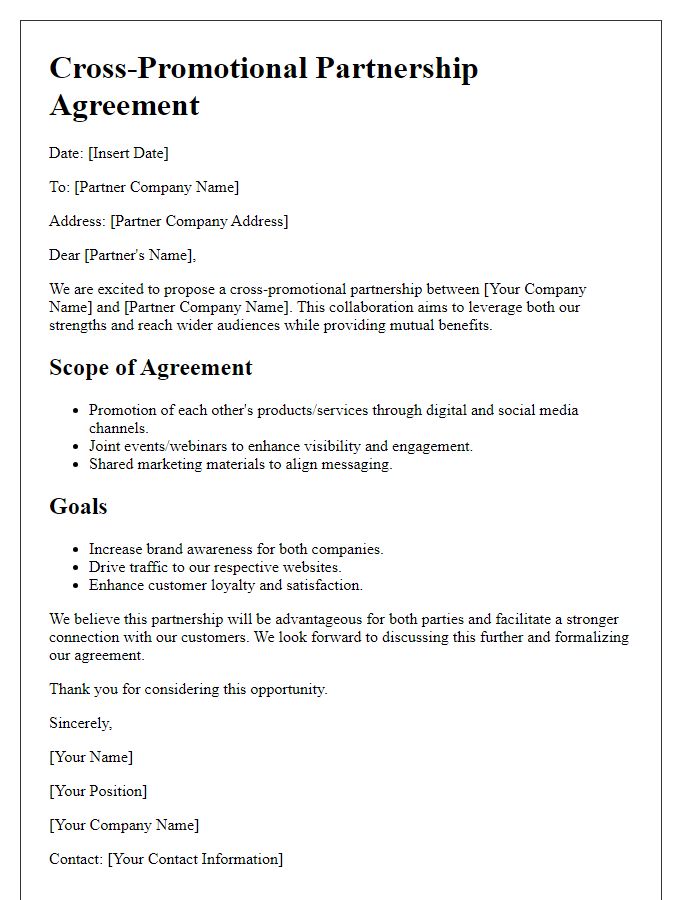 Letter template of cross-promotional agreement for partnership press release