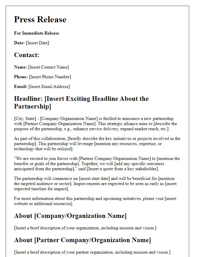 Letter template of stakeholder partnership details for partnership press release