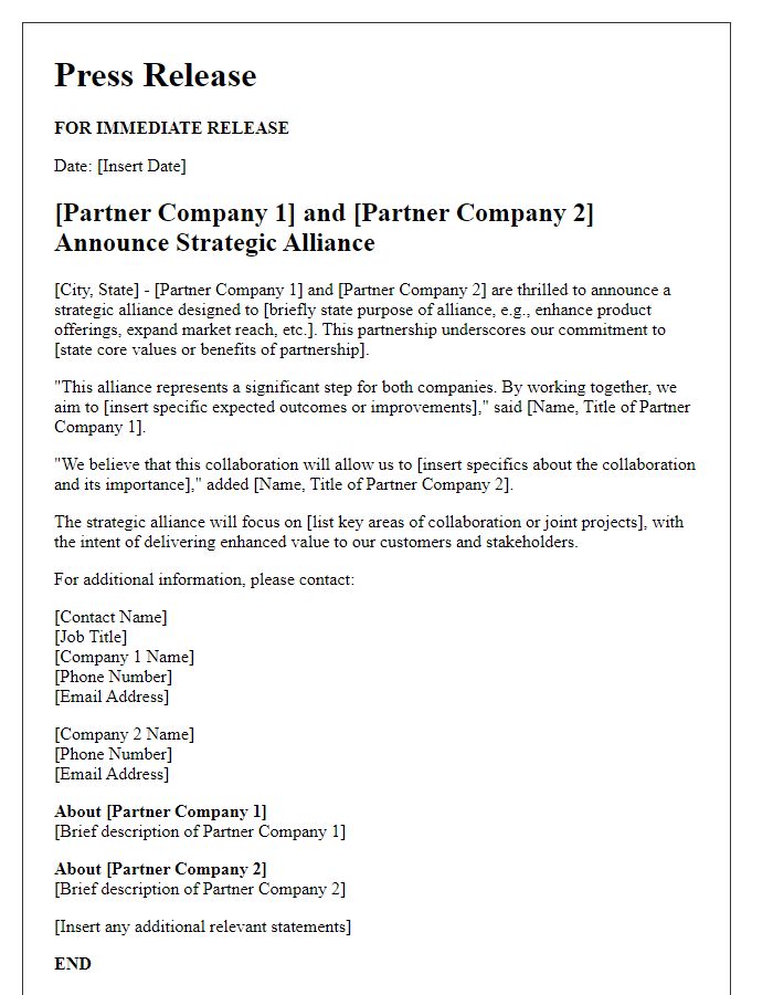 Letter template of strategic alliance declaration for partnership press release