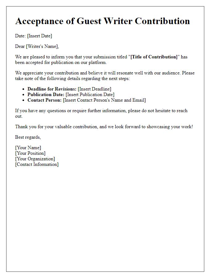 Letter template of acceptance for guest writer contribution