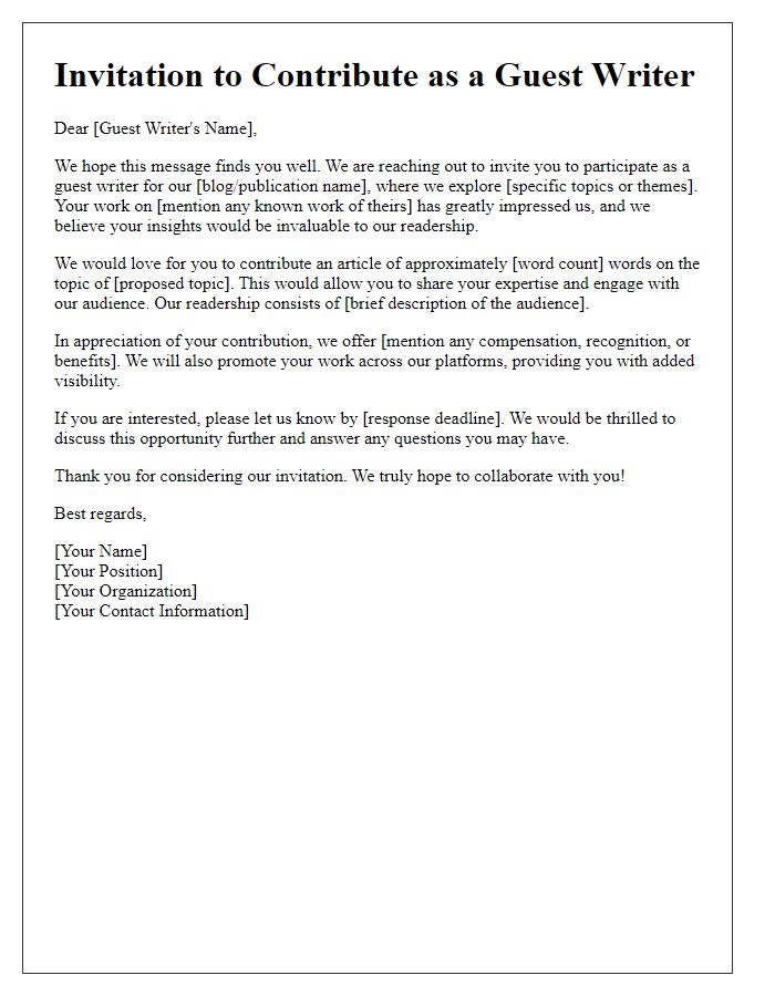 Letter template of invitation for guest writer participation