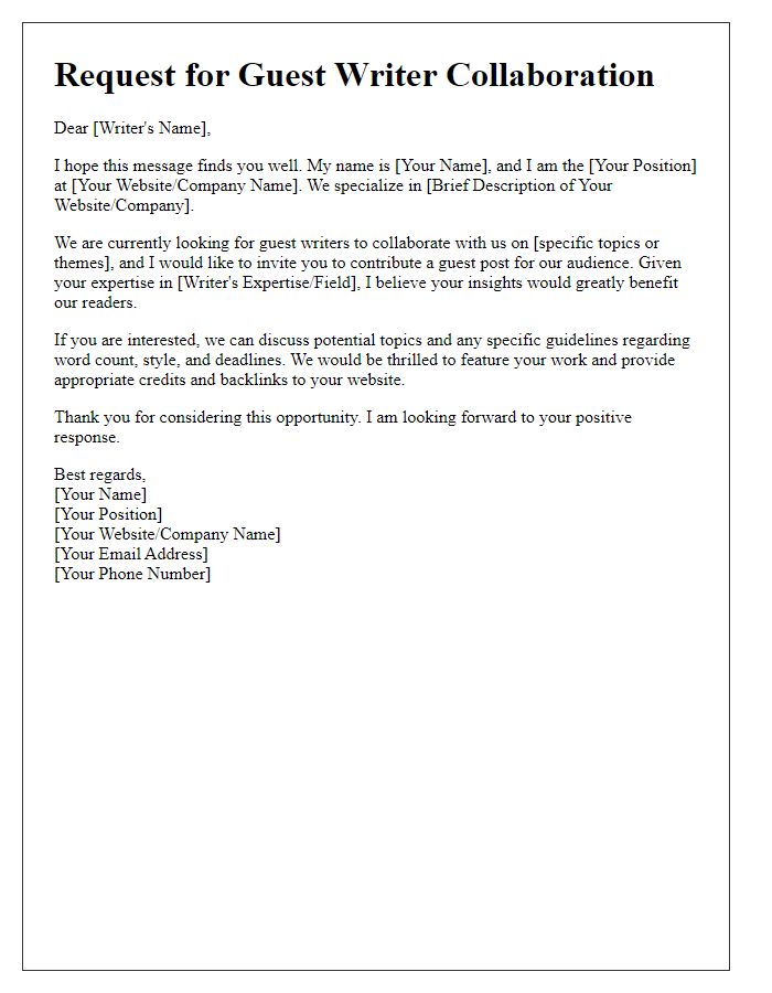 Letter template of request for guest writer collaboration