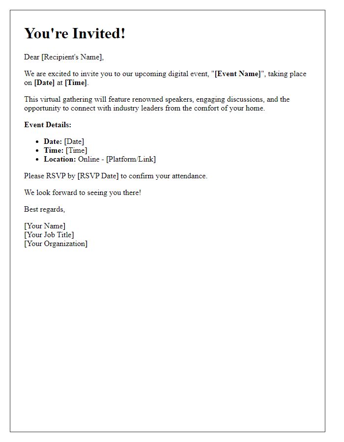 Letter template of digital event media invitation