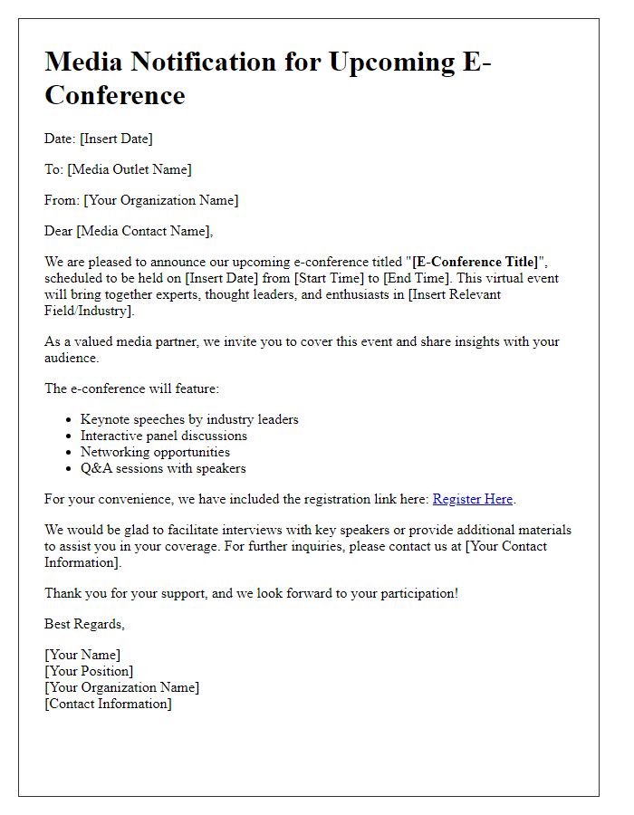 Letter template of e-conference media notification