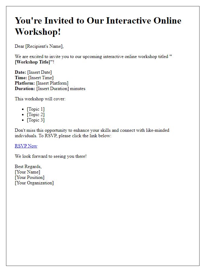 Letter template of interactive online workshop media invite