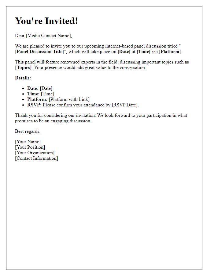 Letter template of internet-based panel discussion media invite