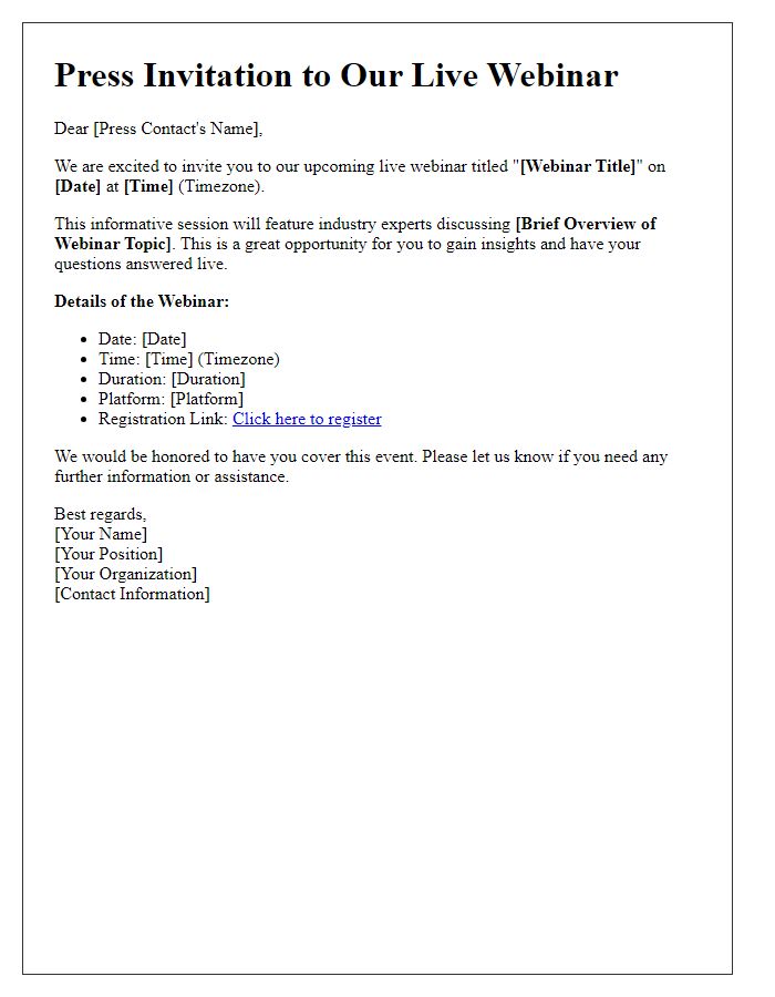 Letter template of live webinar press invitation