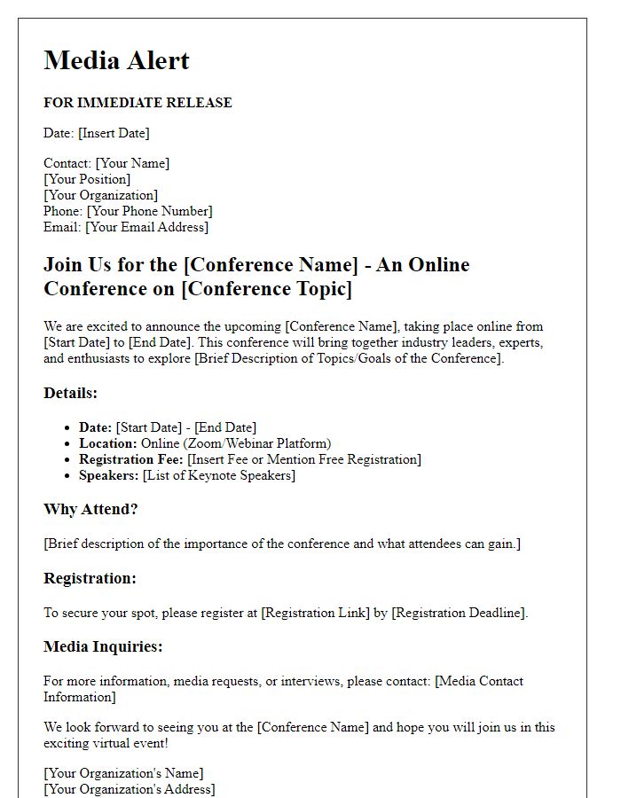 Letter template of online conference media alert