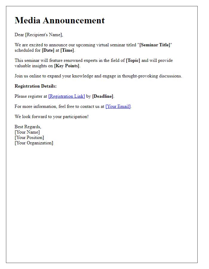 Letter template of virtual seminar media announcement