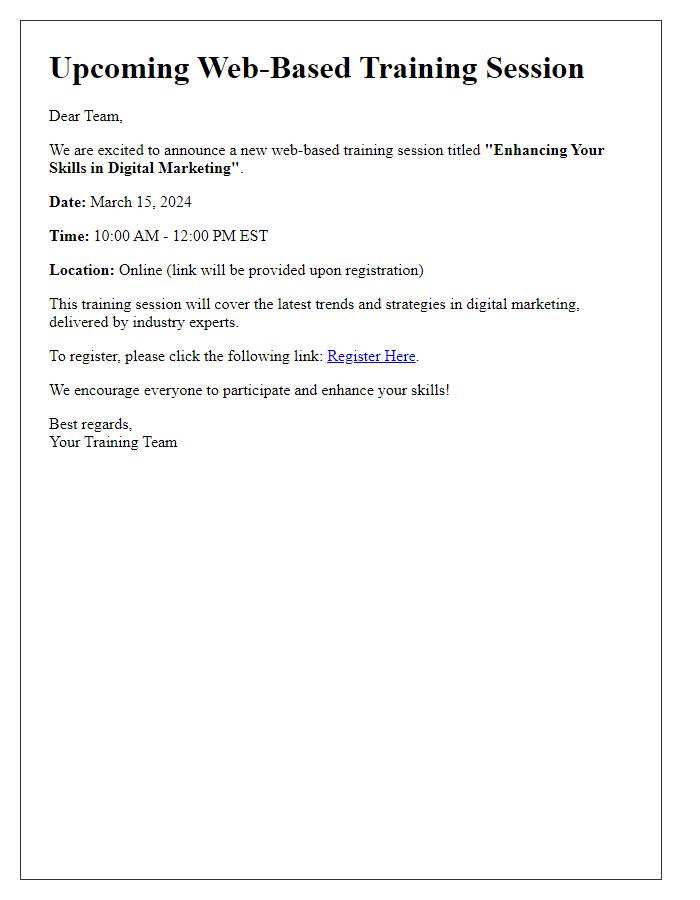 Letter template of web-based training session media announcement