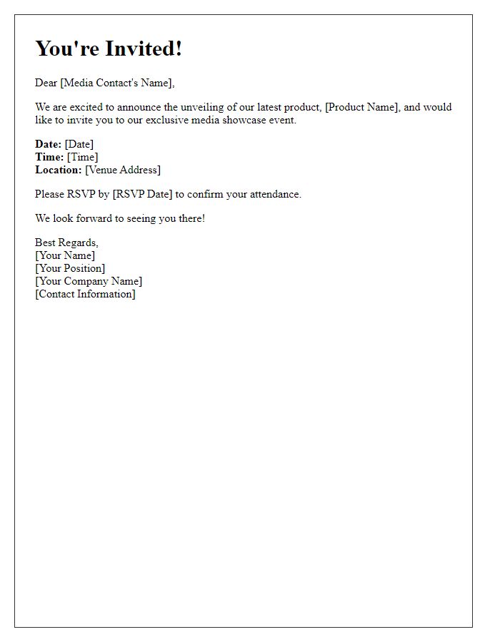 Letter template of media showcase presentation for product unveiling.